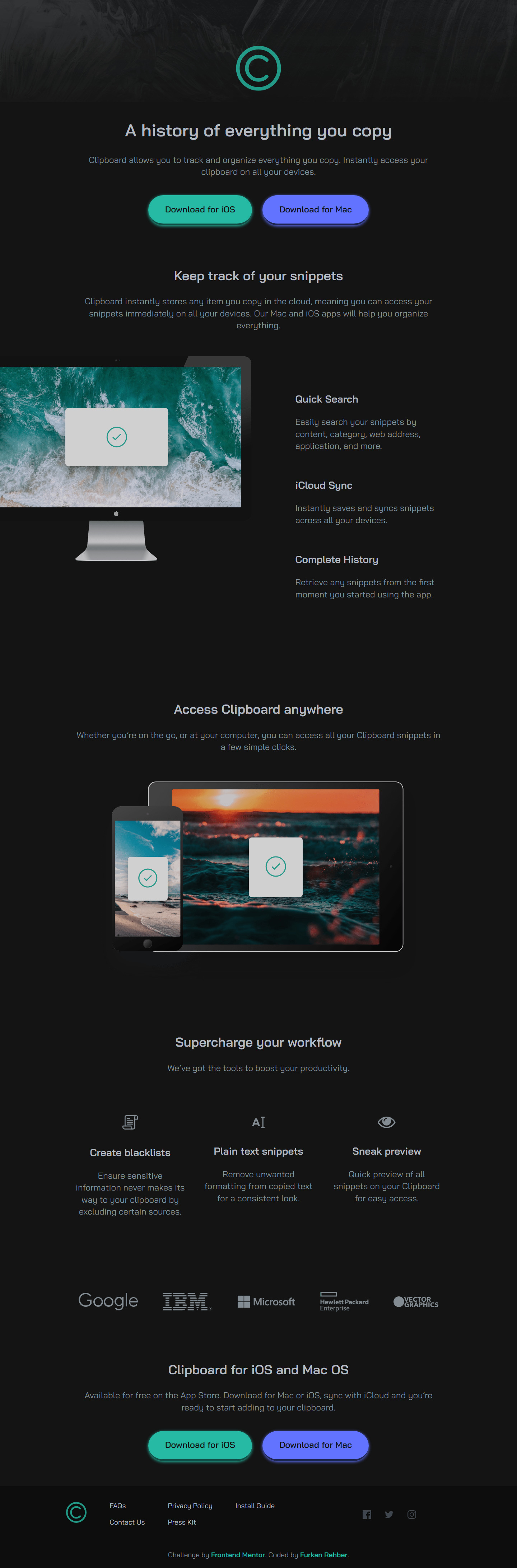 Clipboard landing page